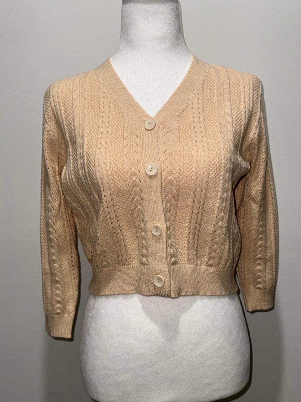 Cropped Peach Knit V-Neck Button-Front Cardigan